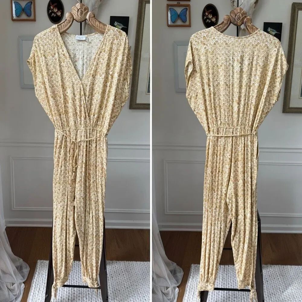 Dress Forum Dijon Mustard Batik Style Print Open Leg Jumpsuit S